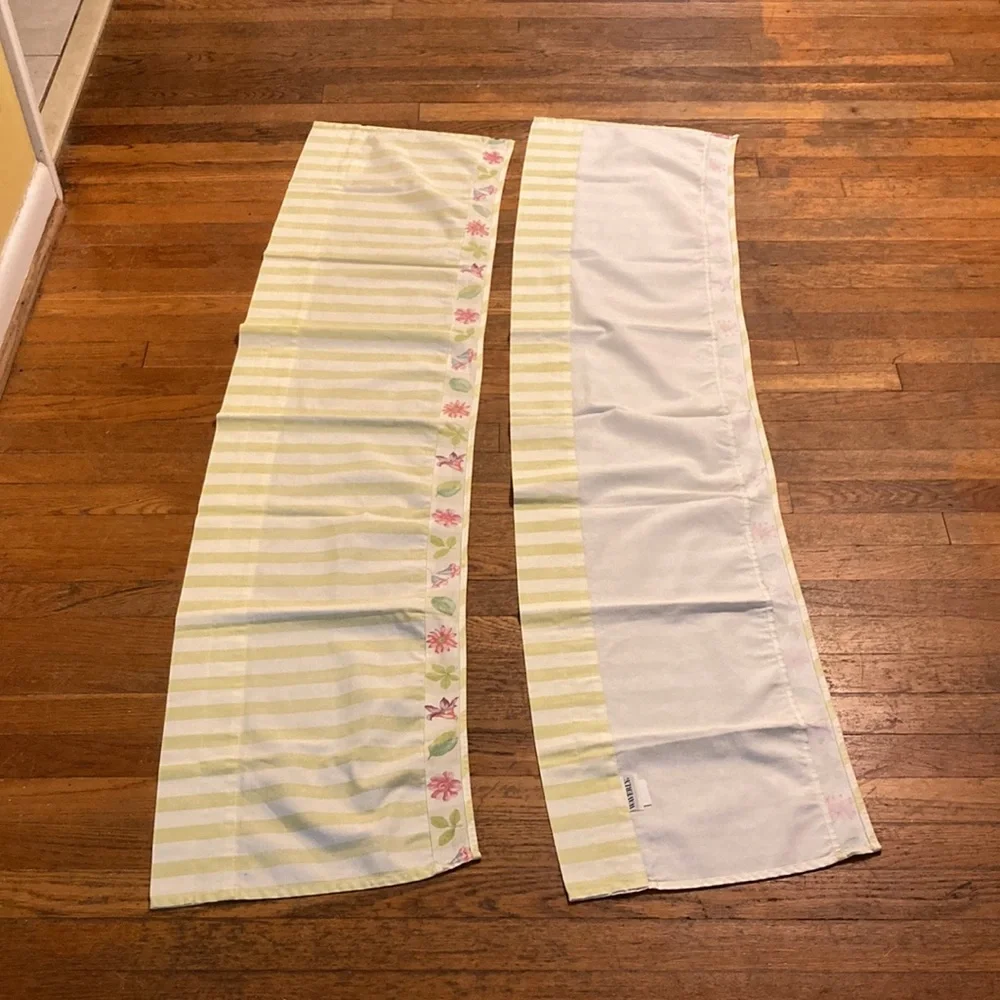 WAVERLY Set of 2 Yellow and White Striped Floral Detail Valence 58 x 14 inches